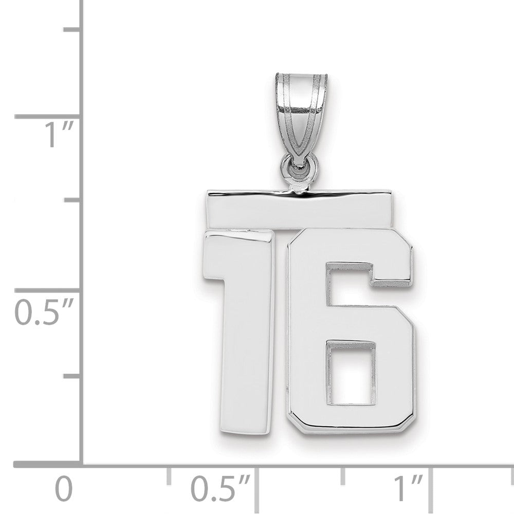 14K Weißgold mittelgroßer polierter Charm mit Zahl 16