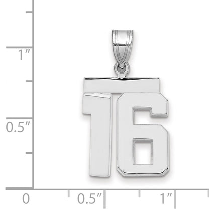 14K Weißgold mittelgroßer polierter Charm mit Zahl 16