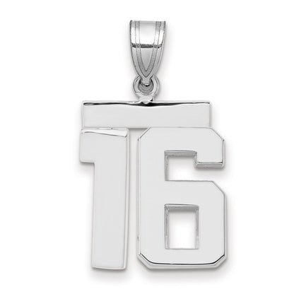 14K Weißgold mittelgroßer polierter Charm mit Zahl 16