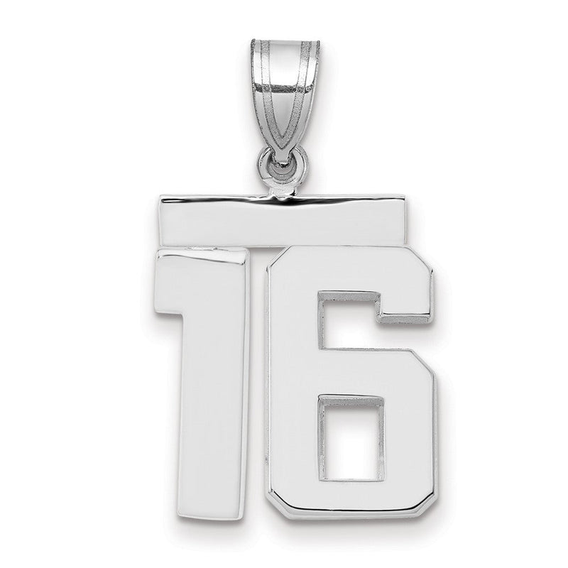 14K Weißgold mittelgroßer polierter Charm mit Zahl 16