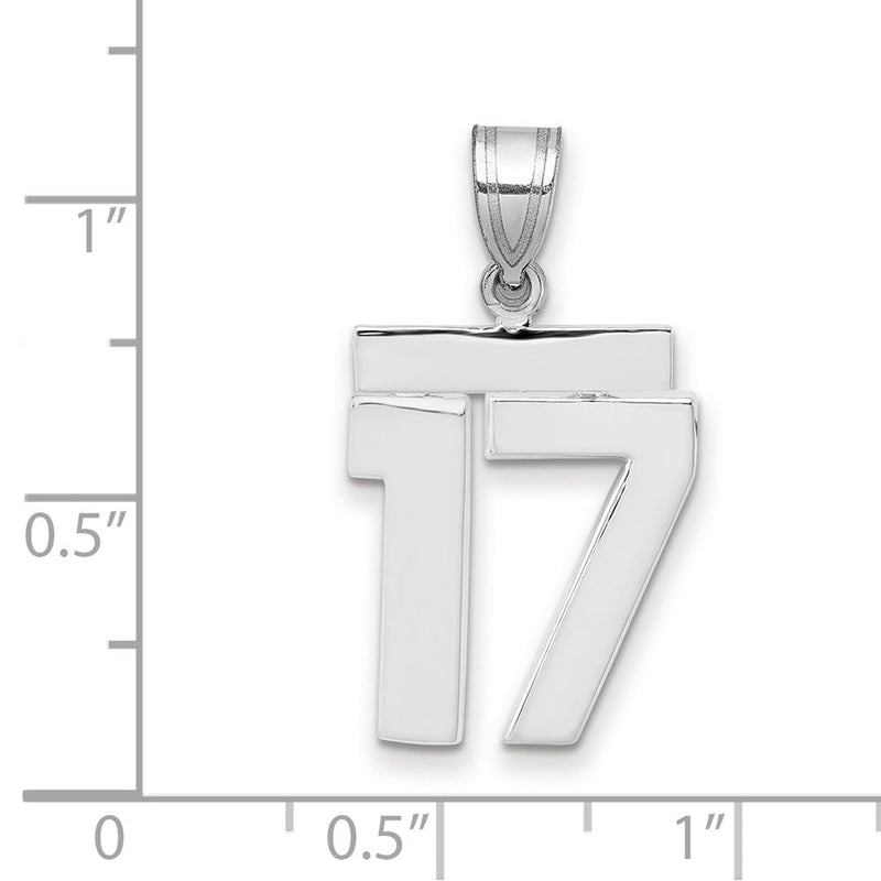 14K Weißgold mittelgroßer polierter Zahl-17-Charm