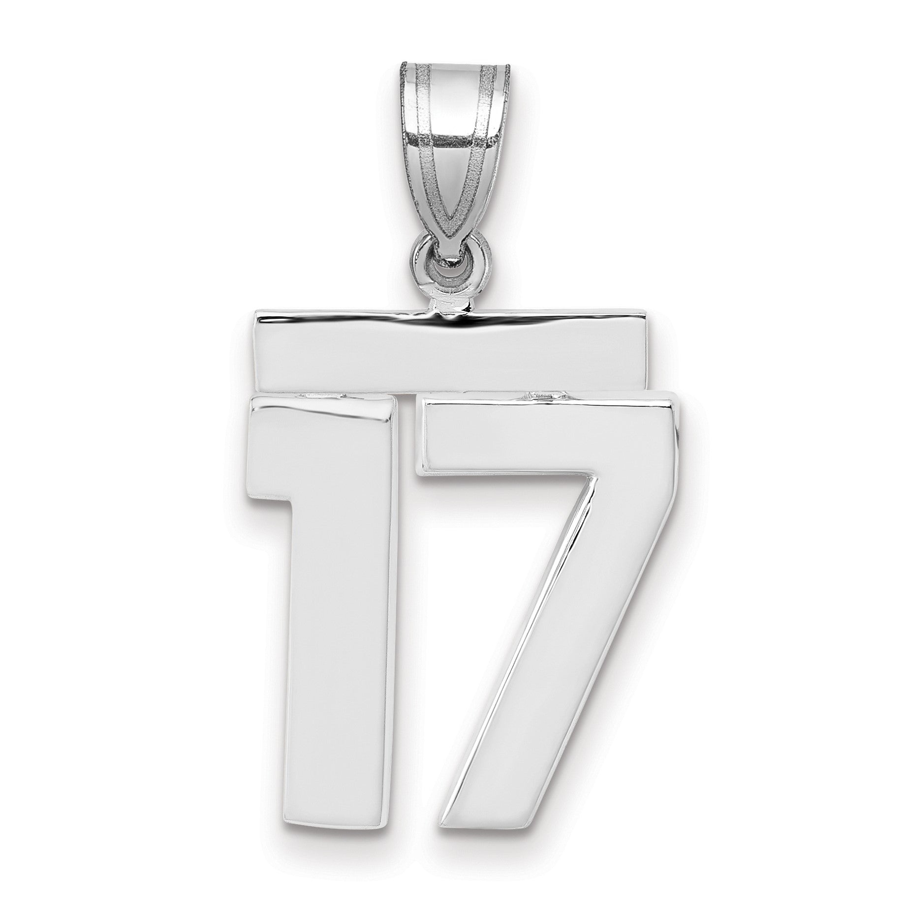 14K Weißgold mittelgroßer polierter Zahl-17-Charm