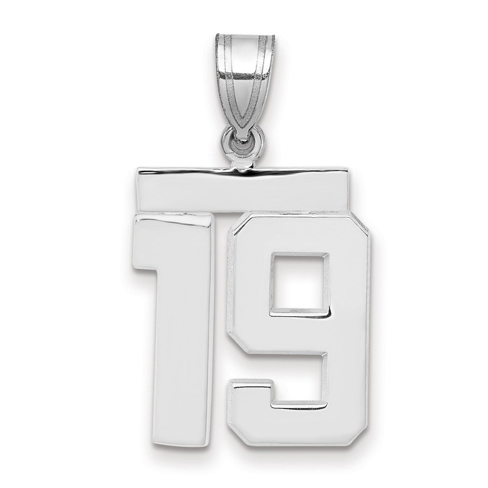 14K Weißgold mittelgroßer polierter Zahl-19-Charm
