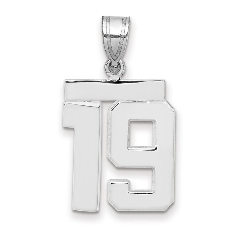 14K Weißgold mittelgroßer polierter Zahl-19-Charm
