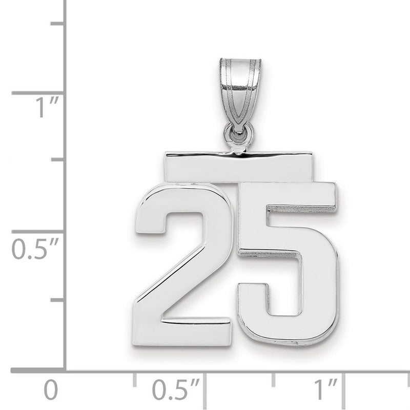 14K Weißgold mittelgroßer polierter Zahl-25-Charm