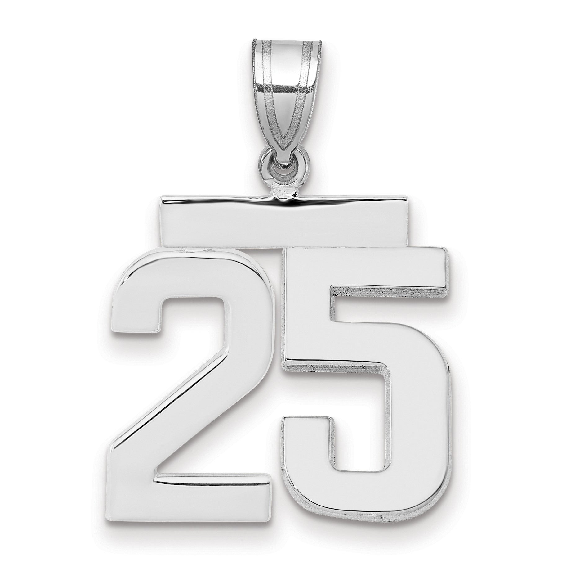 14K Weißgold mittelgroßer polierter Zahl-25-Charm