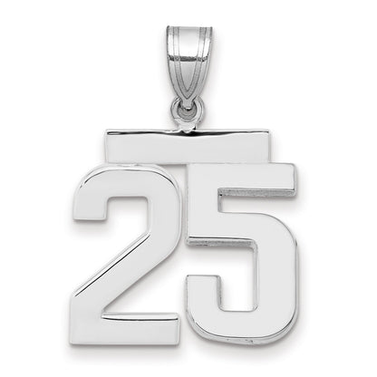 14K Weißgold mittelgroßer polierter Zahl-25-Charm