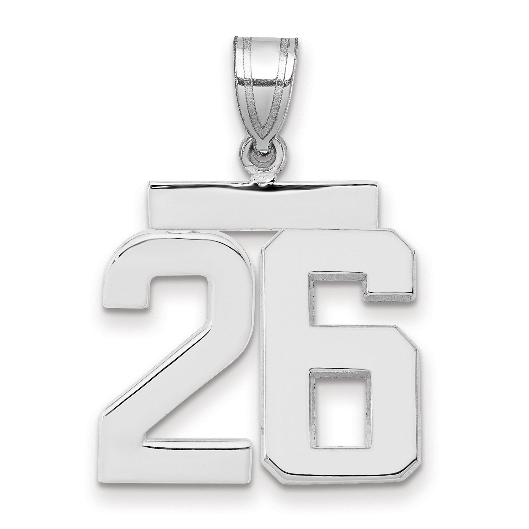 14K Weißgold mittelgroßer polierter Zahl-26-Charm