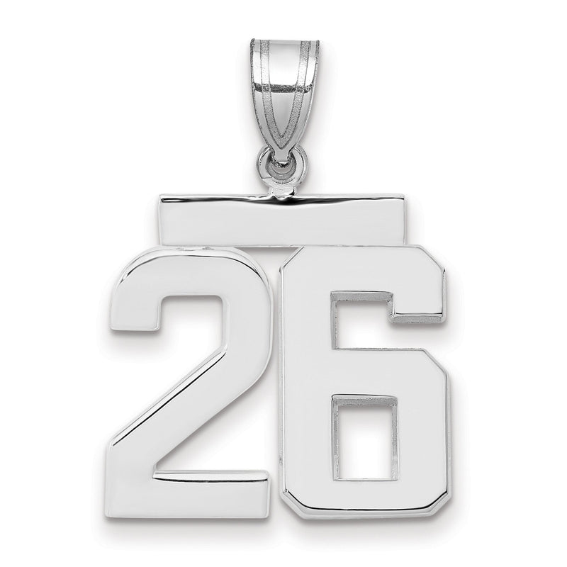 14K Weißgold mittelgroßer polierter Zahl-26-Charm