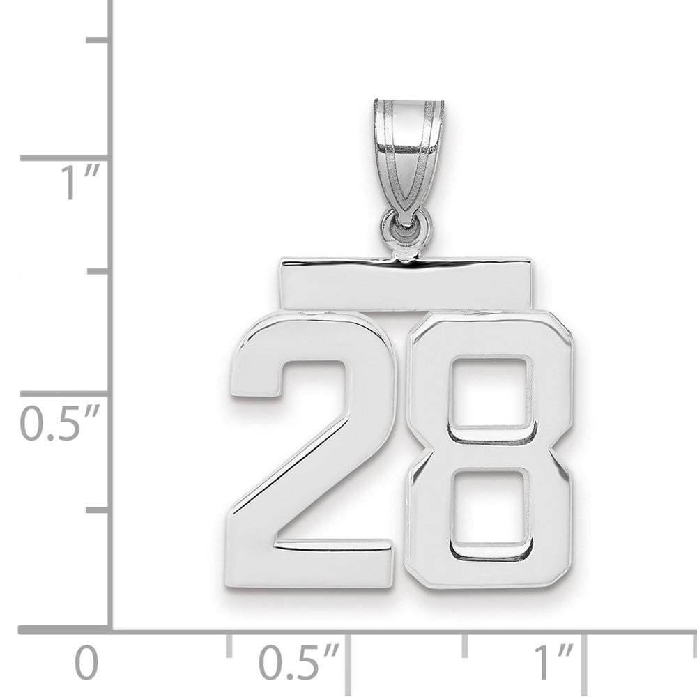 14K Weißgold Mittelgroßer Polierter Charm Zahl 28