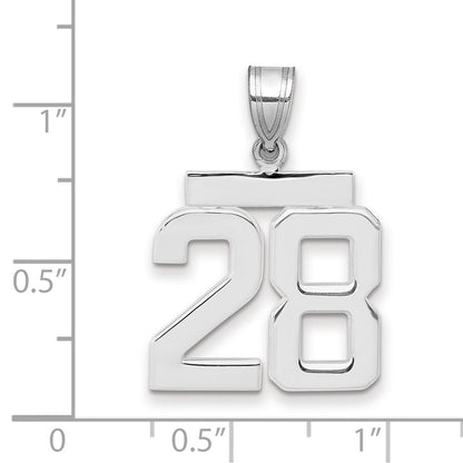 14K Weißgold Mittelgroßer Polierter Charm Zahl 28
