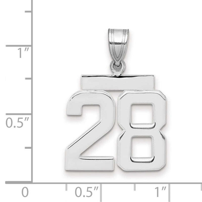 14K Weißgold Mittelgroßer Polierter Charm Zahl 28