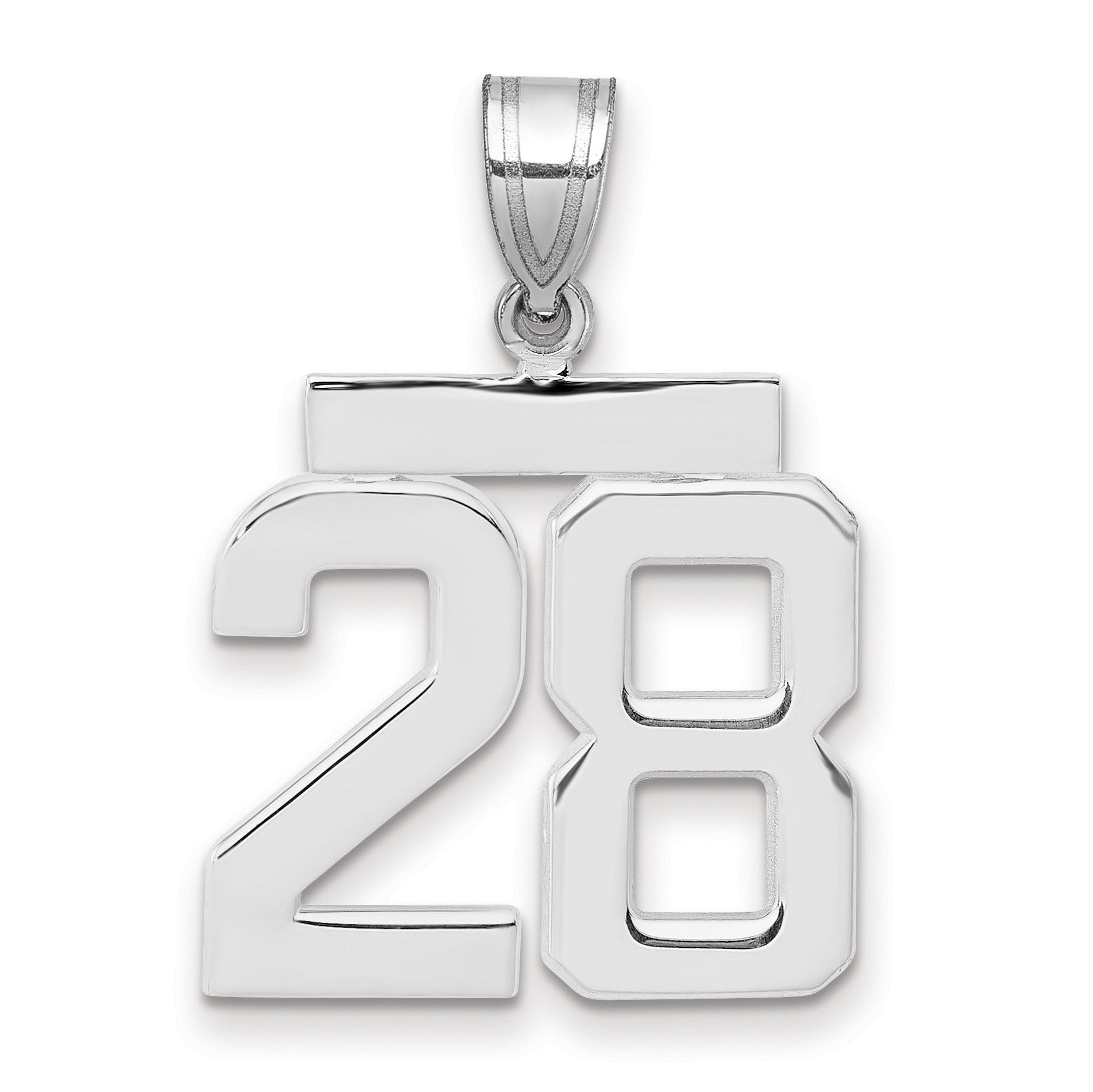 14K Weißgold Mittelgroßer Polierter Charm Zahl 28