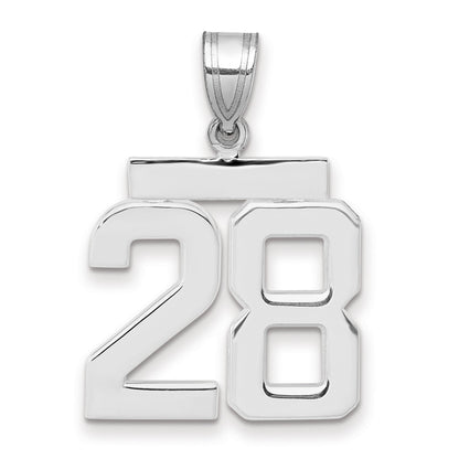 14K Weißgold Mittelgroßer Polierter Charm Zahl 28
