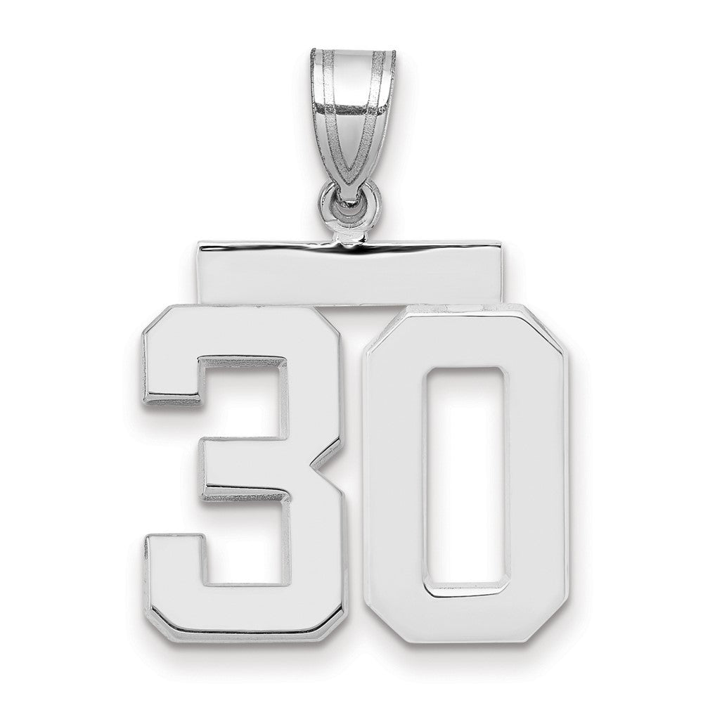 14K Weißgold mittelgroßer polierter Zahl-30-Charm