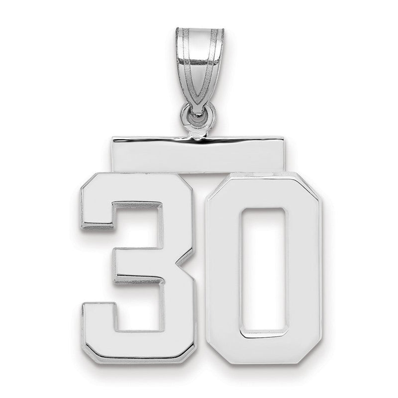 14K Weißgold mittelgroßer polierter Zahl-30-Charm