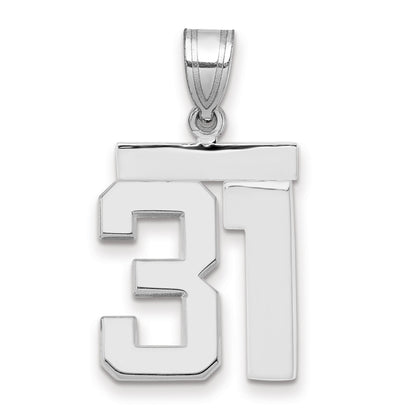 14K Weißgold mittelgroßer polierter Zahl-31-Charm