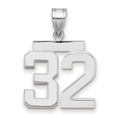 14K Weißgold mittelgroßer polierter Zahl-32-Charm