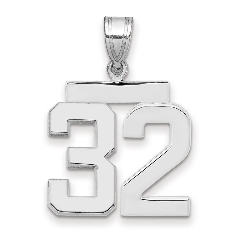 14K Weißgold mittelgroßer polierter Zahl-32-Charm