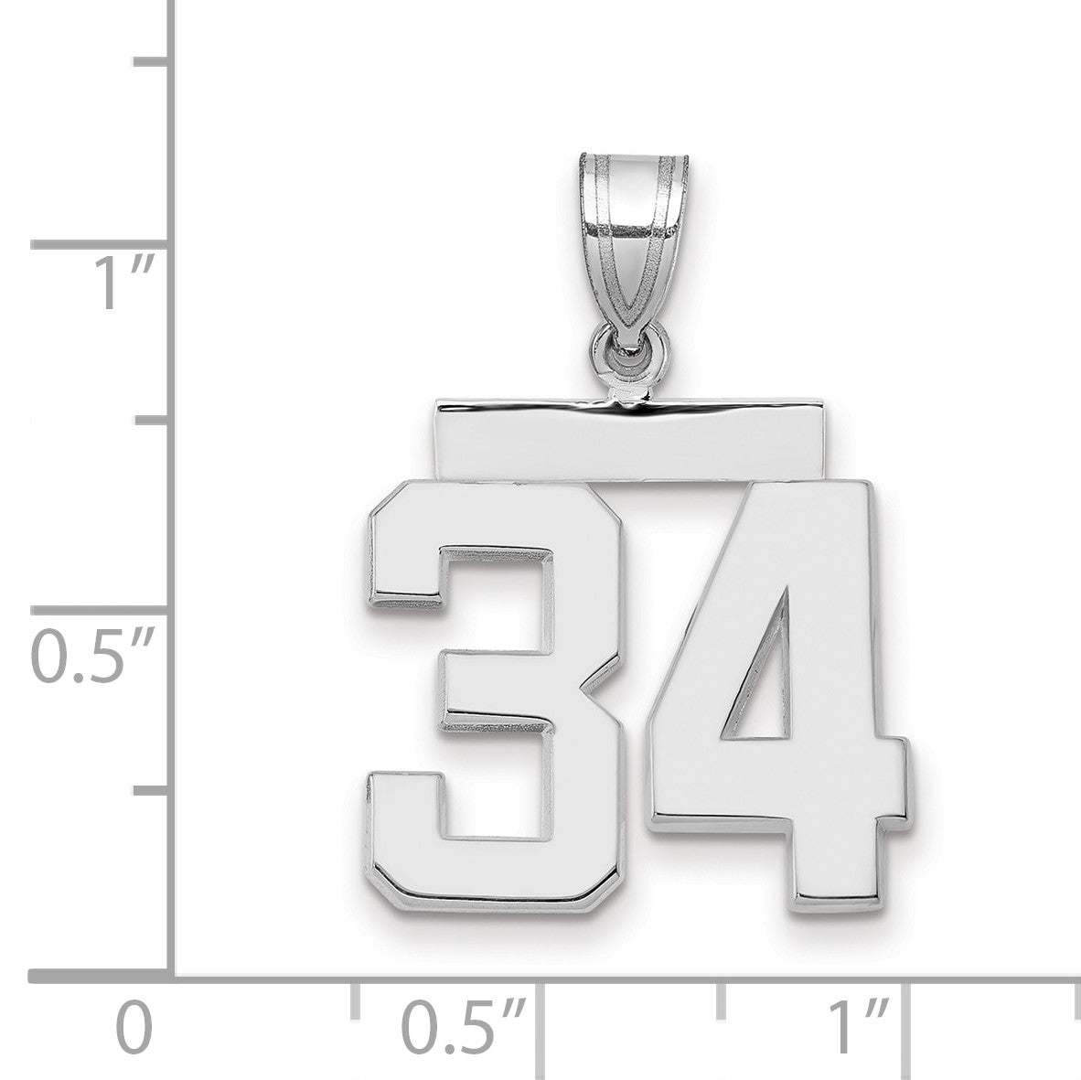 14K Weißgold mittelgroßer polierter Charm Nummer 34