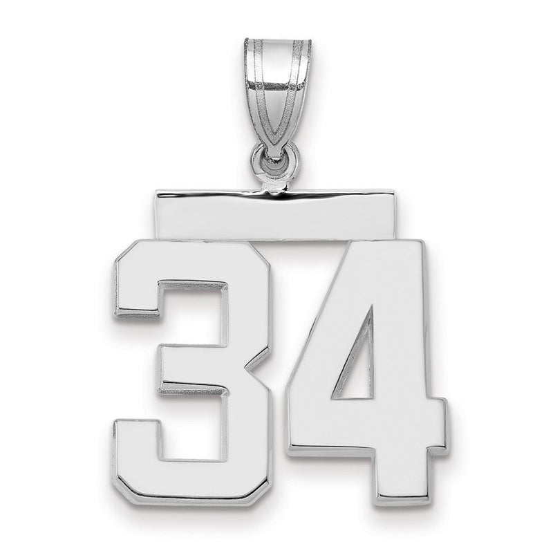 14K Weißgold mittelgroßer polierter Charm Nummer 34