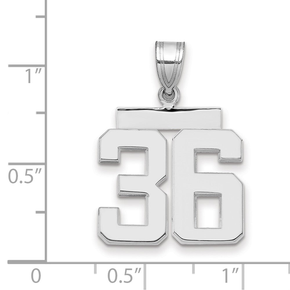 14k Weißgold Charm „Nummer 36“, mittelgroß, poliert
