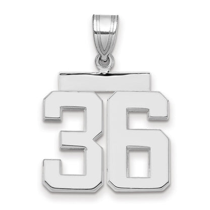 14k Weißgold Charm „Nummer 36“, mittelgroß, poliert