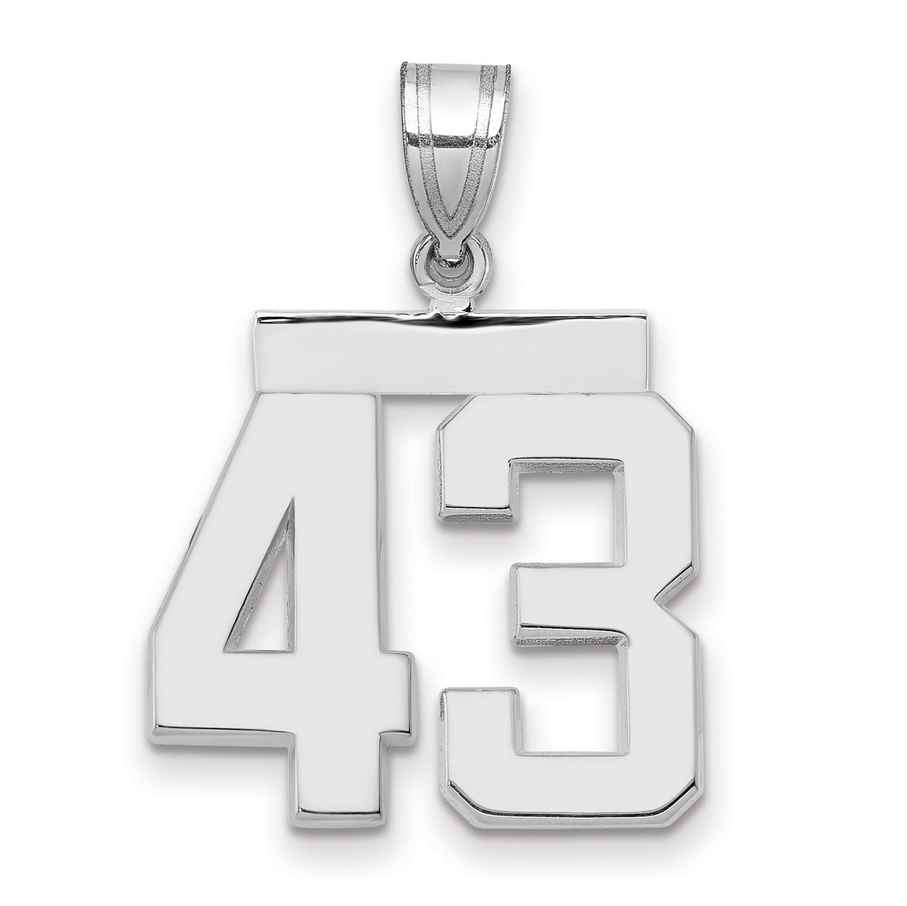 14K Weißgold Charm „Nummer 43“, mittelgroß, poliert