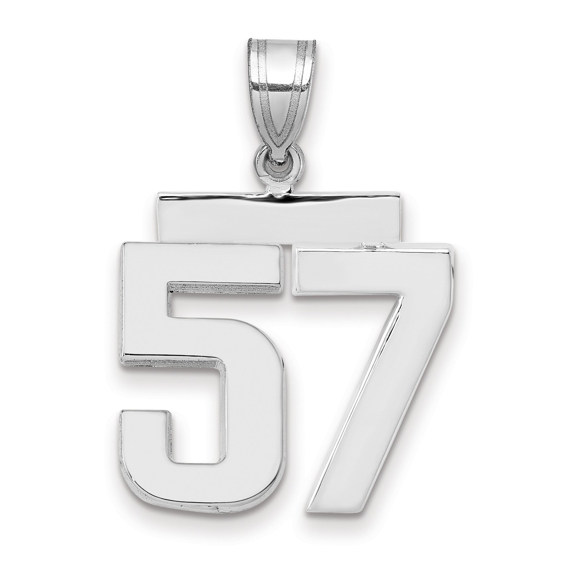 14K Weißgold Charm „Zahl 57“, mittelgroß, poliert
