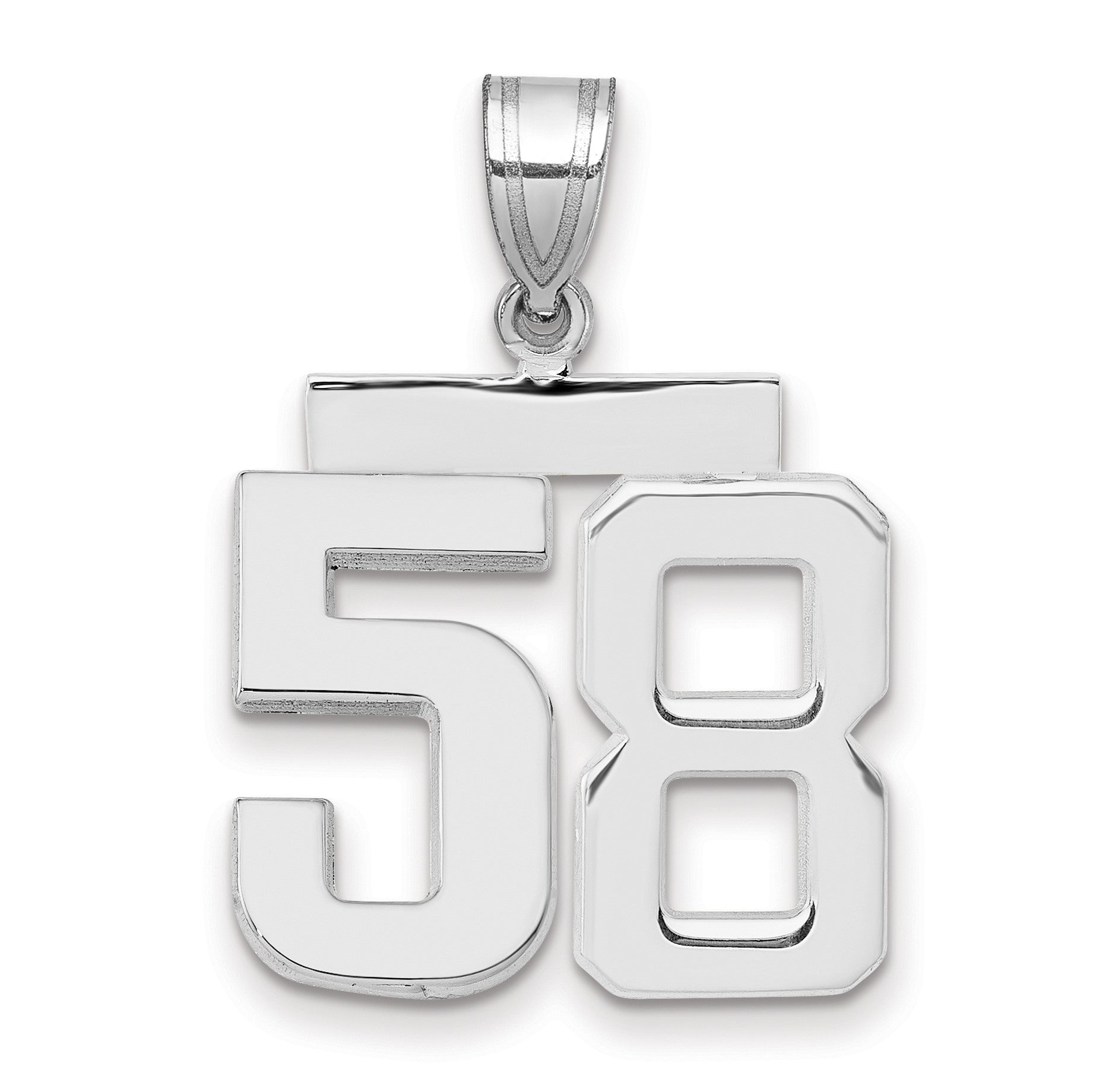 585 Weißgold mittelgroßer polierter Zahl-58-Charm