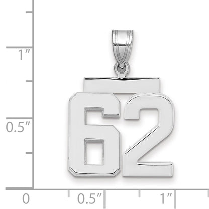 585 Weißgold Mittelgroßer Polierter Zahl-62-Charm