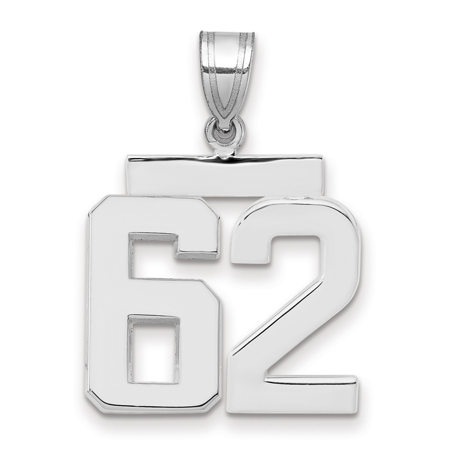 585 Weißgold Mittelgroßer Polierter Zahl-62-Charm