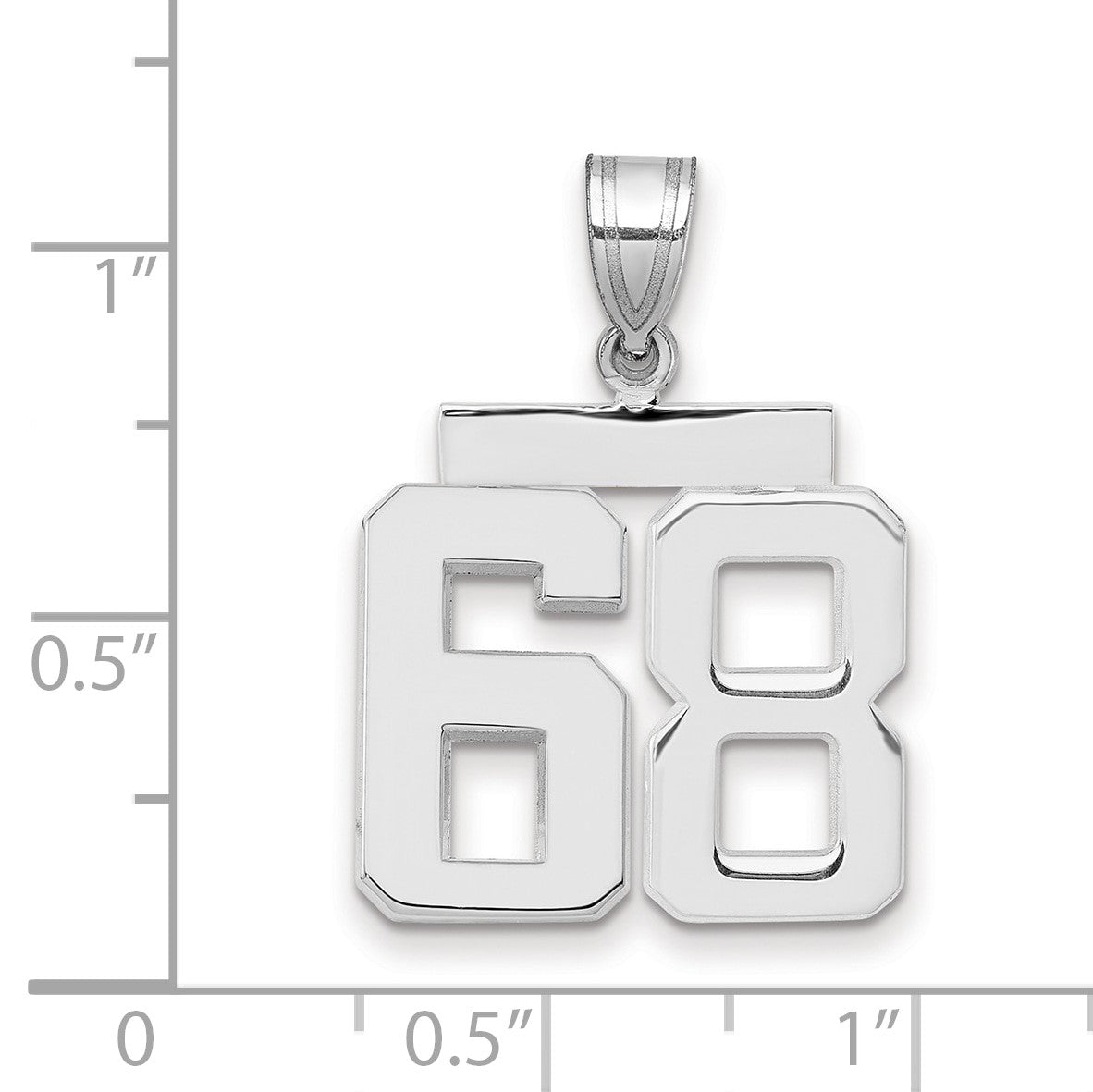 14K Weißgold Poliert Zahl 68 Charm, mittelgroß