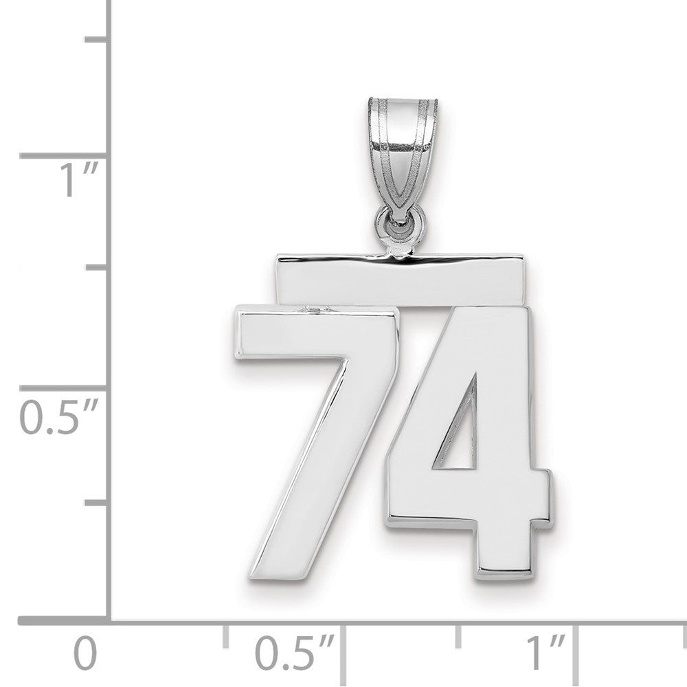 14K Weißgold Charm „Zahl 74“, mittelgroß, poliert
