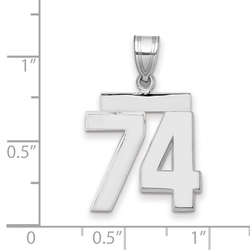 14K Weißgold Charm „Zahl 74“, mittelgroß, poliert