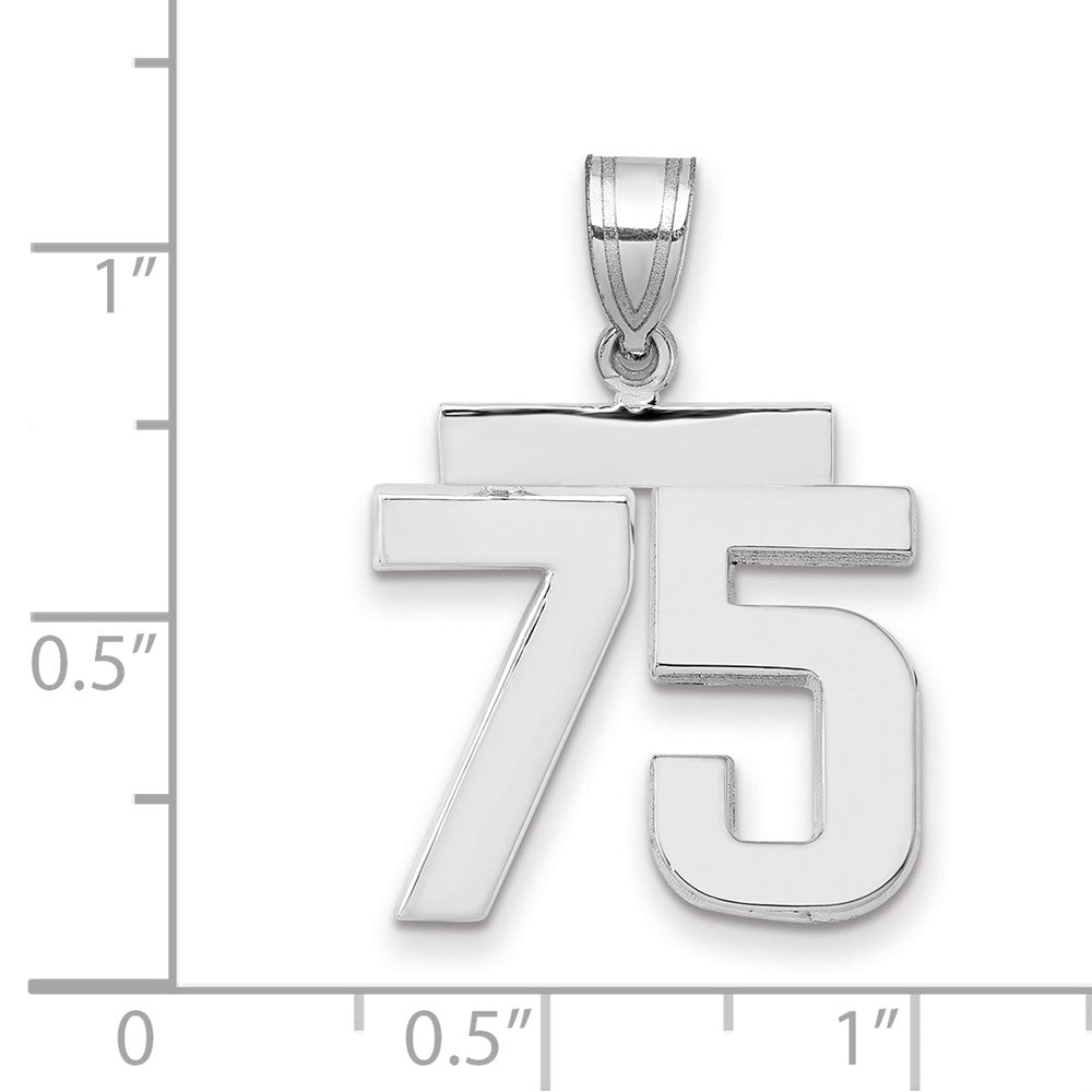 14K Weißgold mittelgroßer polierter Zahl-75-Charm