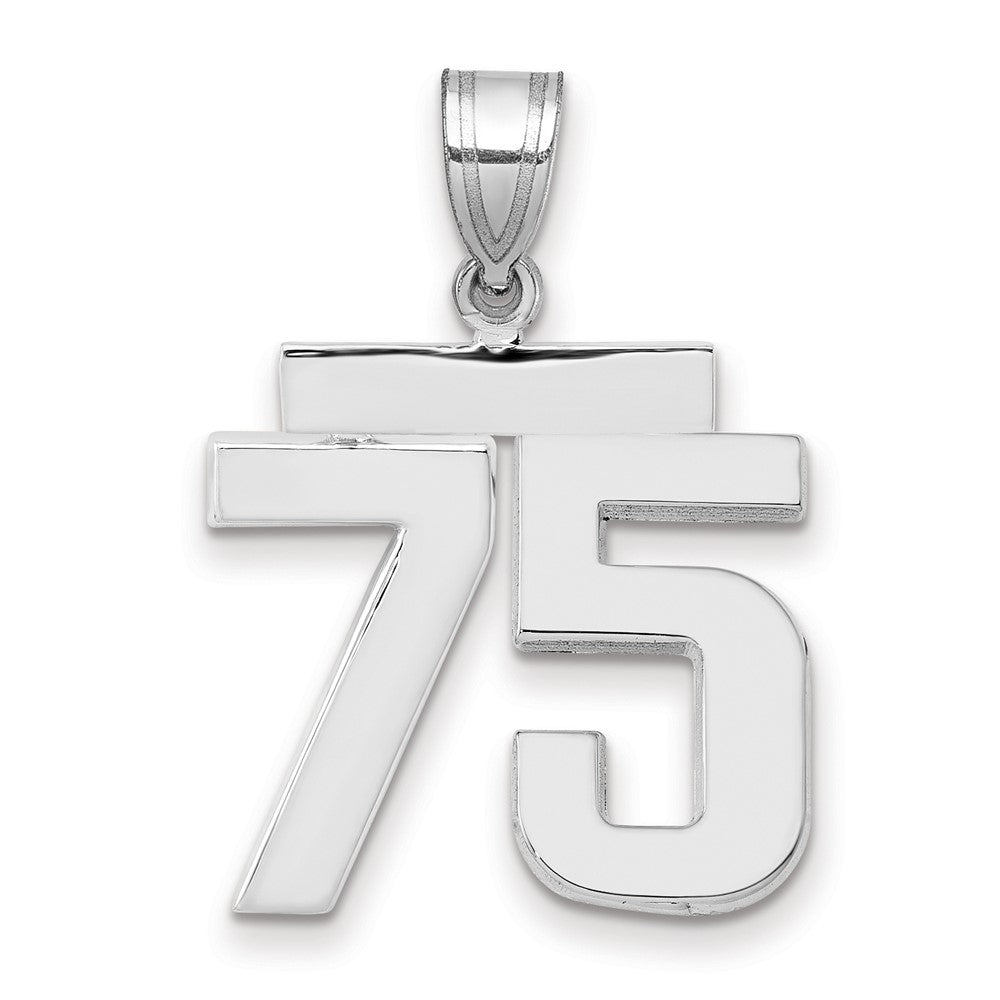14K Weißgold mittelgroßer polierter Zahl-75-Charm