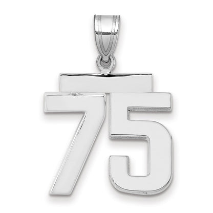 14K Weißgold mittelgroßer polierter Zahl-75-Charm