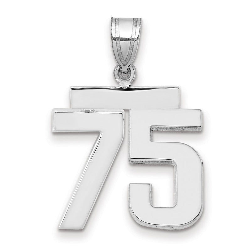 14K Weißgold mittelgroßer polierter Zahl-75-Charm