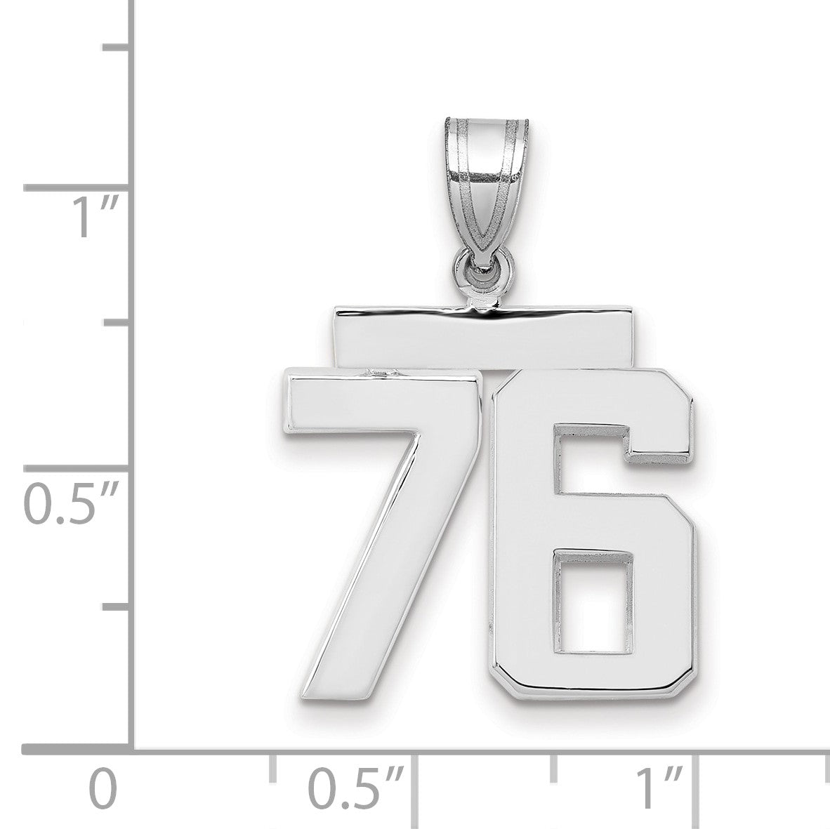 14K Weißgold mittelgroßer polierter Zahl-76-Charm