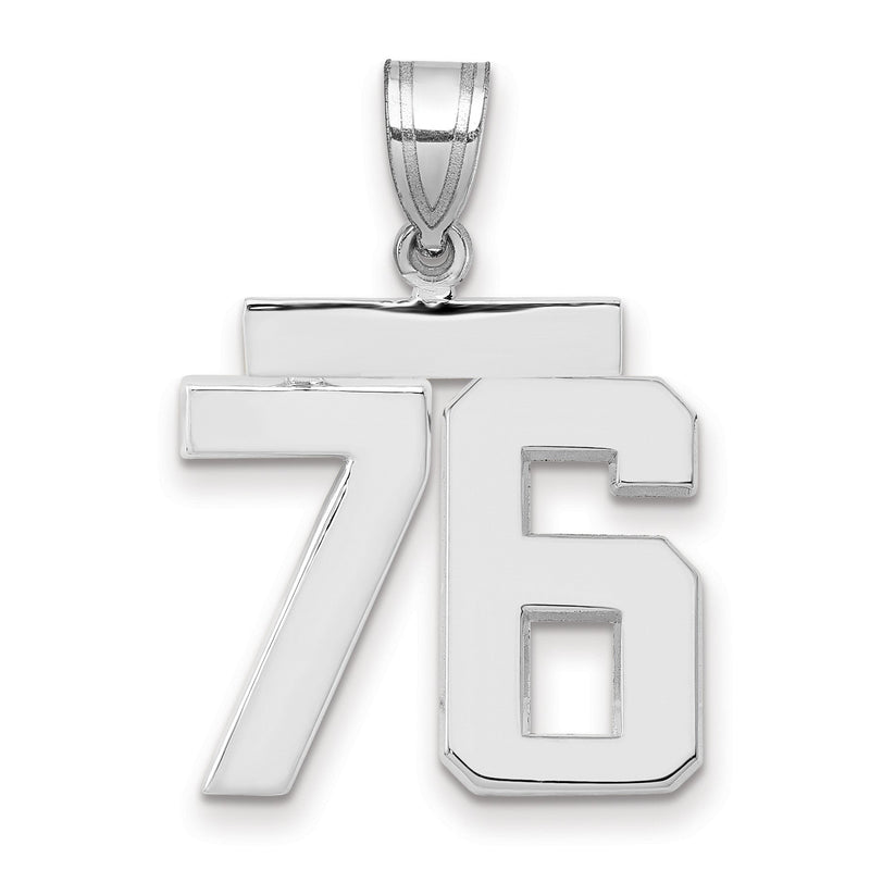 14K Weißgold mittelgroßer polierter Zahl-76-Charm