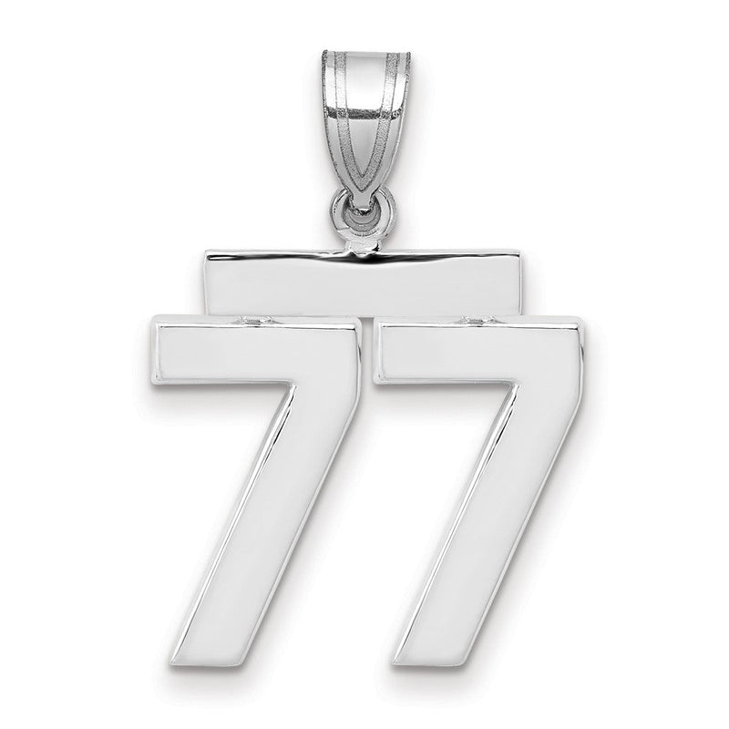 14K Weißgold mittelgroßer polierter Zahl-77-Charm