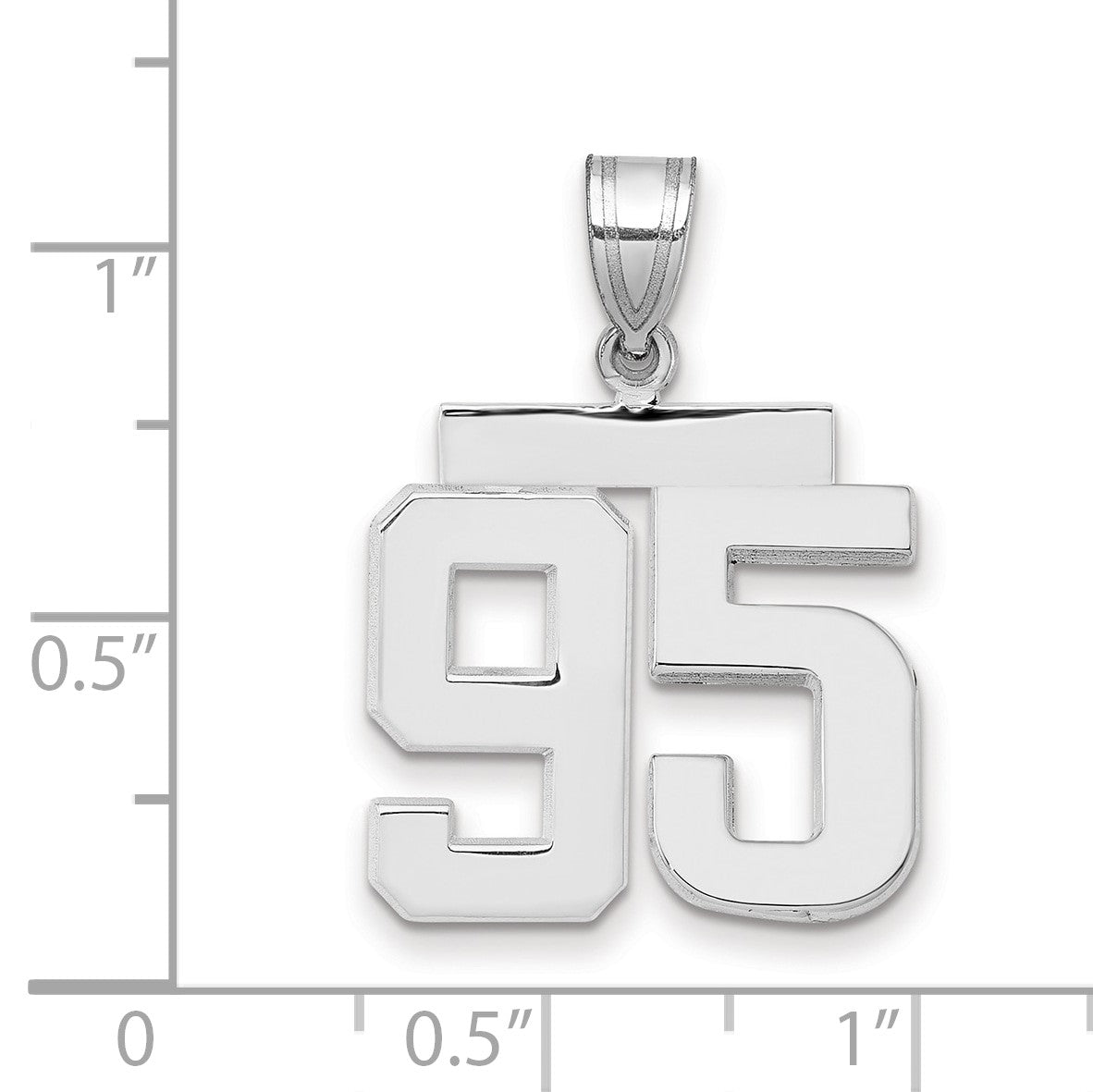 14K Weißgold Mittelgroßer Polierter Zahlen-Charm „95“