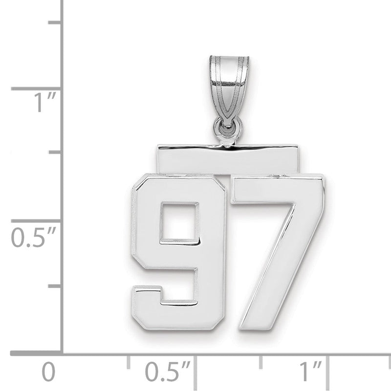 14K Weißgold mittelgroßer polierter Zahl-97-Charm