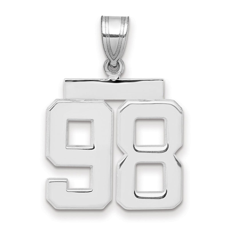 14K Weißgold mittelgroßer polierter Zahl-98-Charm