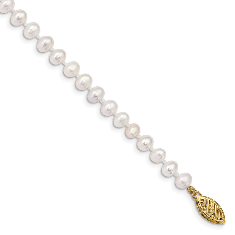 14K Gelbgold 4 5mm Weiß Nahe Rund Süßwasser Zuchtperle 7.5 Zoll Armband