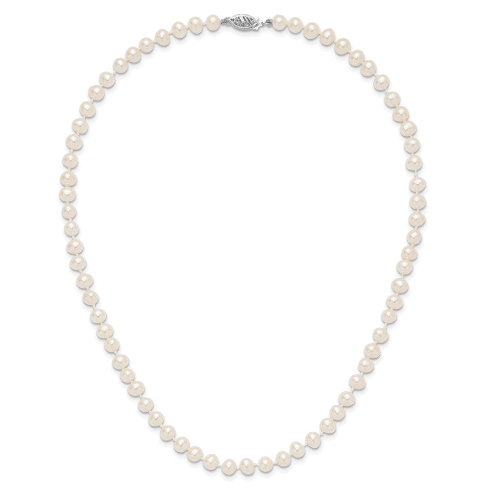 14K Weißgold Wg 5-6mm Weiß Nahe Rund Süßwasser Zuchtperle Halskette