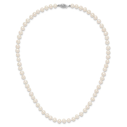 14K Weißgold Wg 5-6mm Weiß Nahe Rund Süßwasser Zuchtperle Halskette