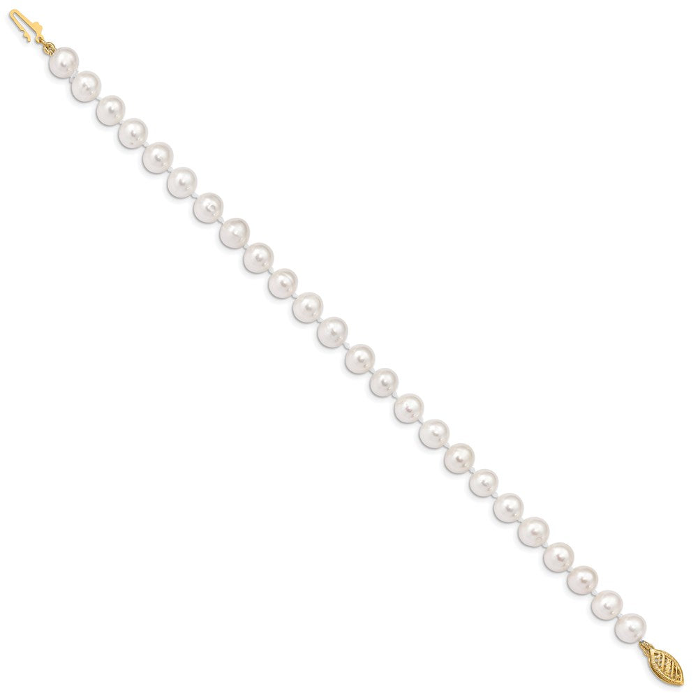 10K Gelbgold 6-7mm Weiß Nahe Rund Süßwasser Zuchtperle Armband