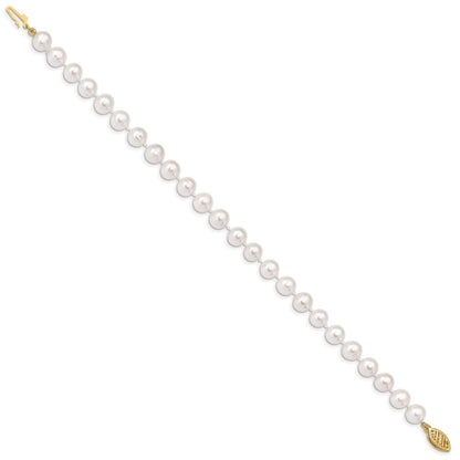 10K Gelbgold 6-7mm Weiß Nahe Rund Süßwasser Zuchtperle Armband